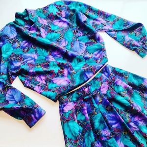 Vintage 80s long sleeve blouse and skirt set